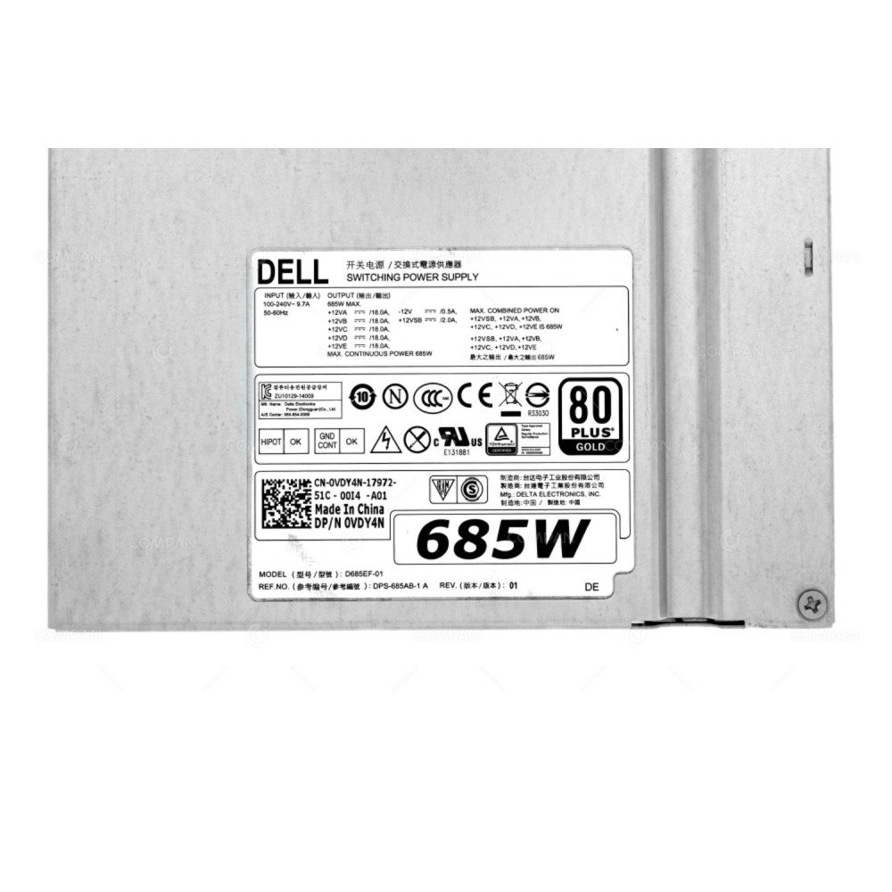 VDY4N  DELL 685W POWER SUPPLY 80 PLUS GOLD FOR PRECISION 5810